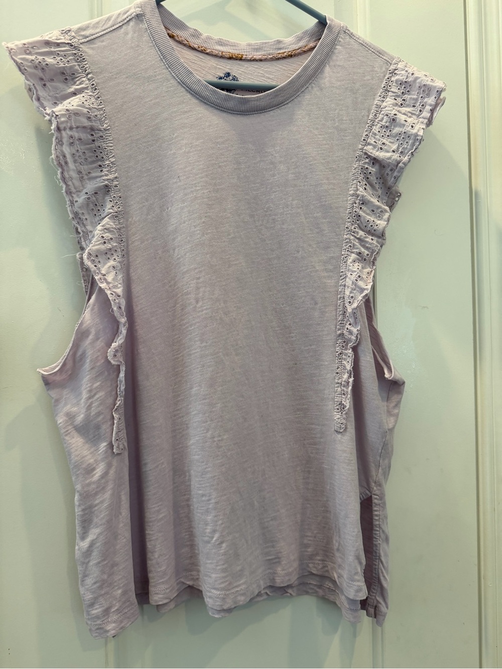 Anthropologie Ruffled Eyelet Trim Top - Light Lavender
